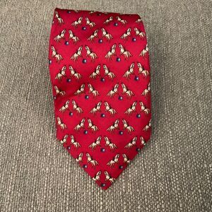 Brooks Brothers Makers Tie Men's Red Horses 100% Silk Necktie Handmade In USA